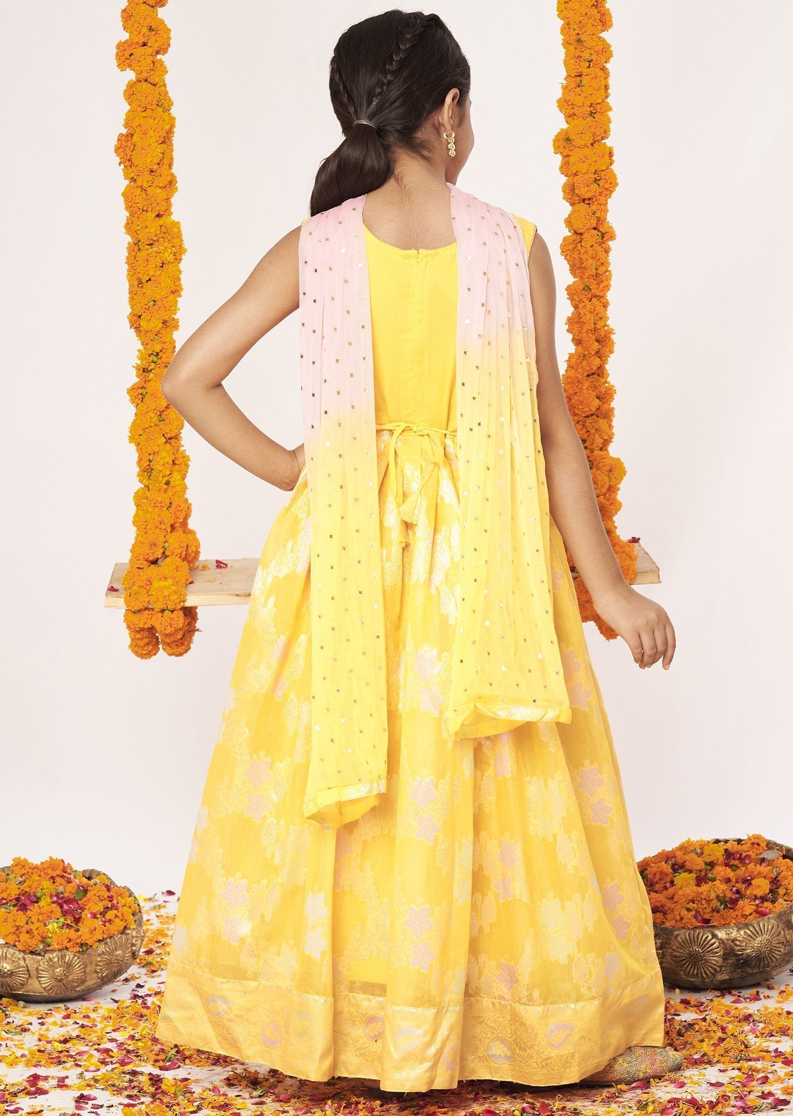 Yellow Chanderi Anarkali Set