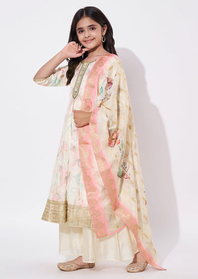 Cream Silk Anarkali Set - Long