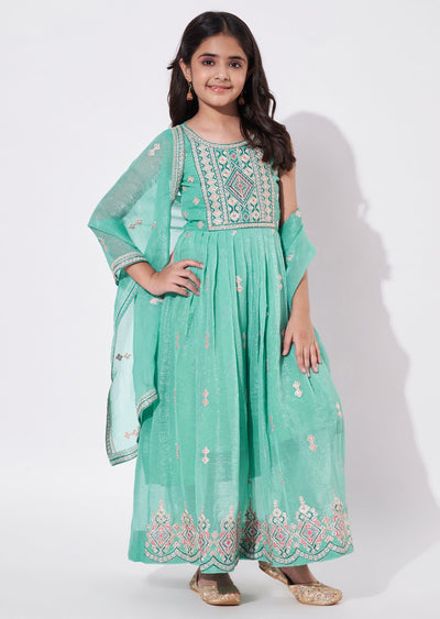 Sea Green Chiffon Anarkali Set - Long