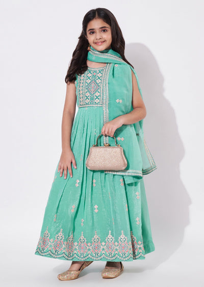 Sea Green Chiffon Anarkali Set - Long