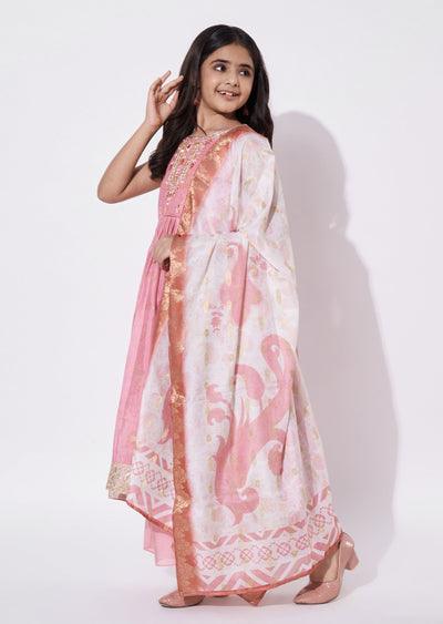 Pink Silk Anarkali Set - Long