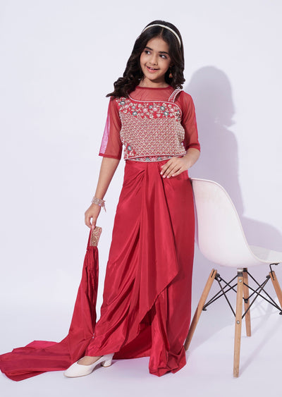 Magenta Crepe Girls Sharara