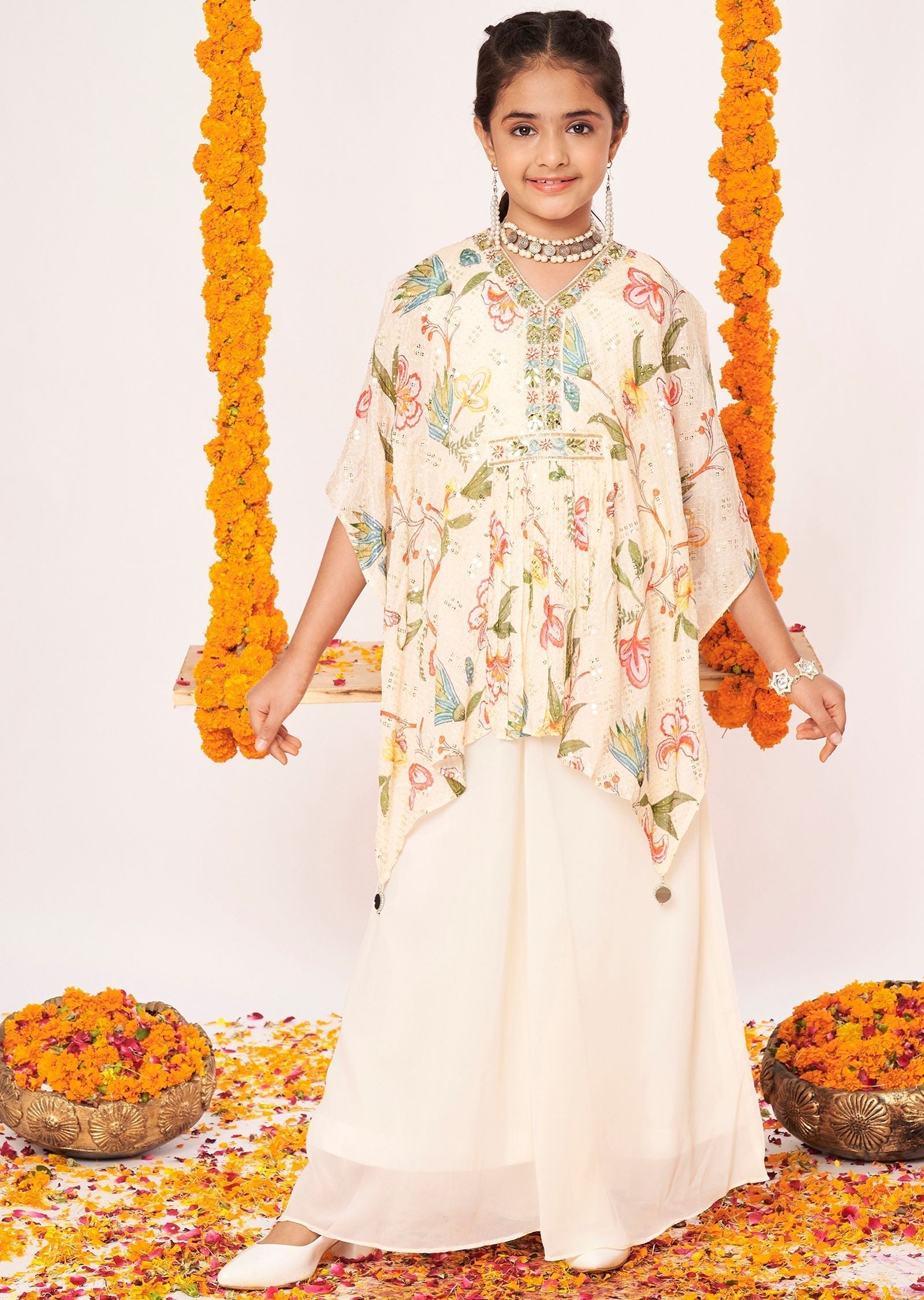 Cream Chinnon Gharara Set