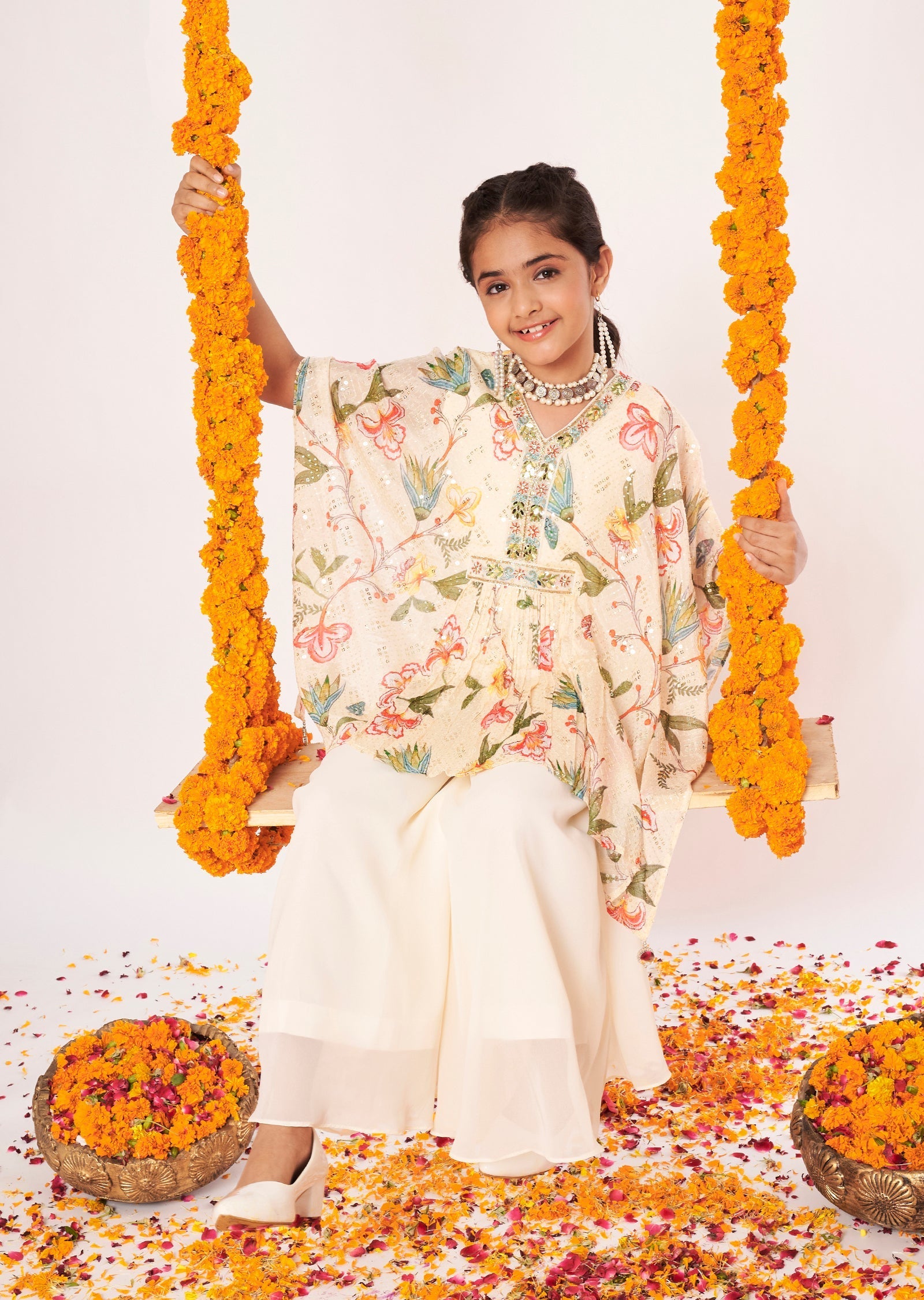 Cream Chinnon Gharara Set