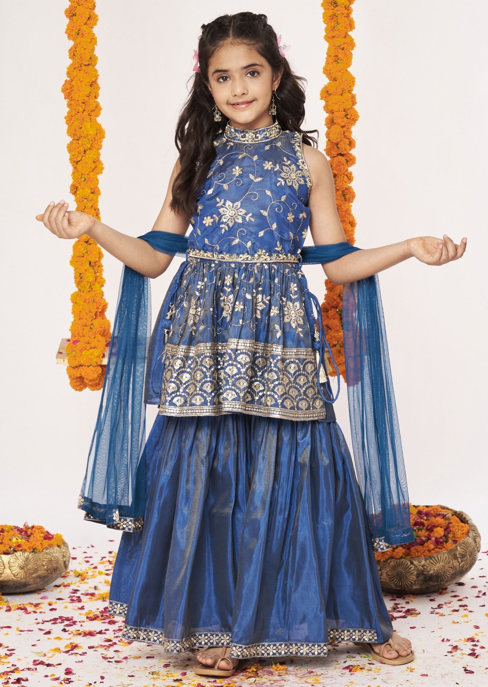 Dusty Blue Tissue Gharara Set