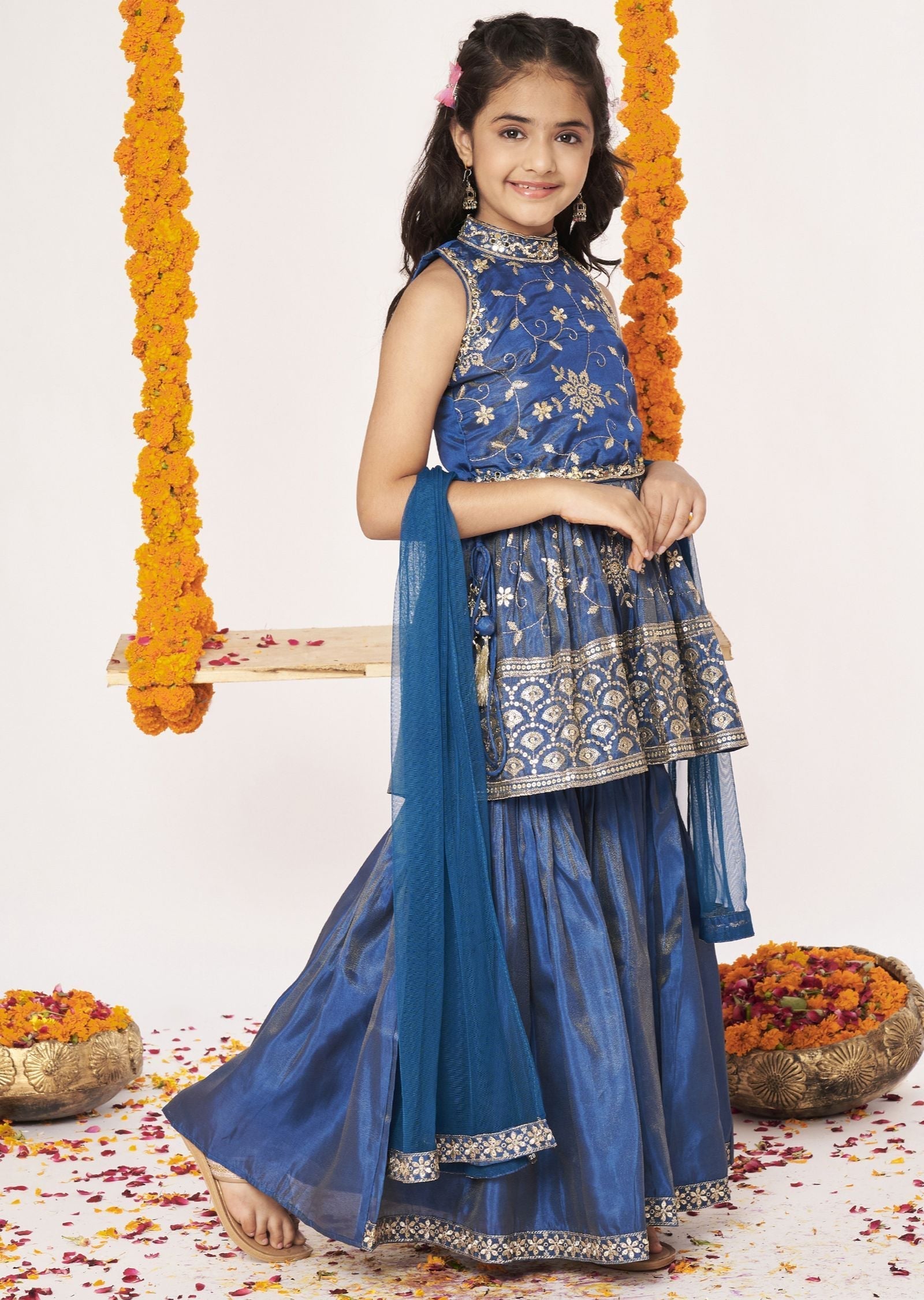 Dusty Blue Tissue Gharara Set