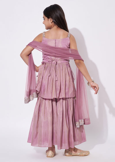 Onion Pink Tissue Gharara Set