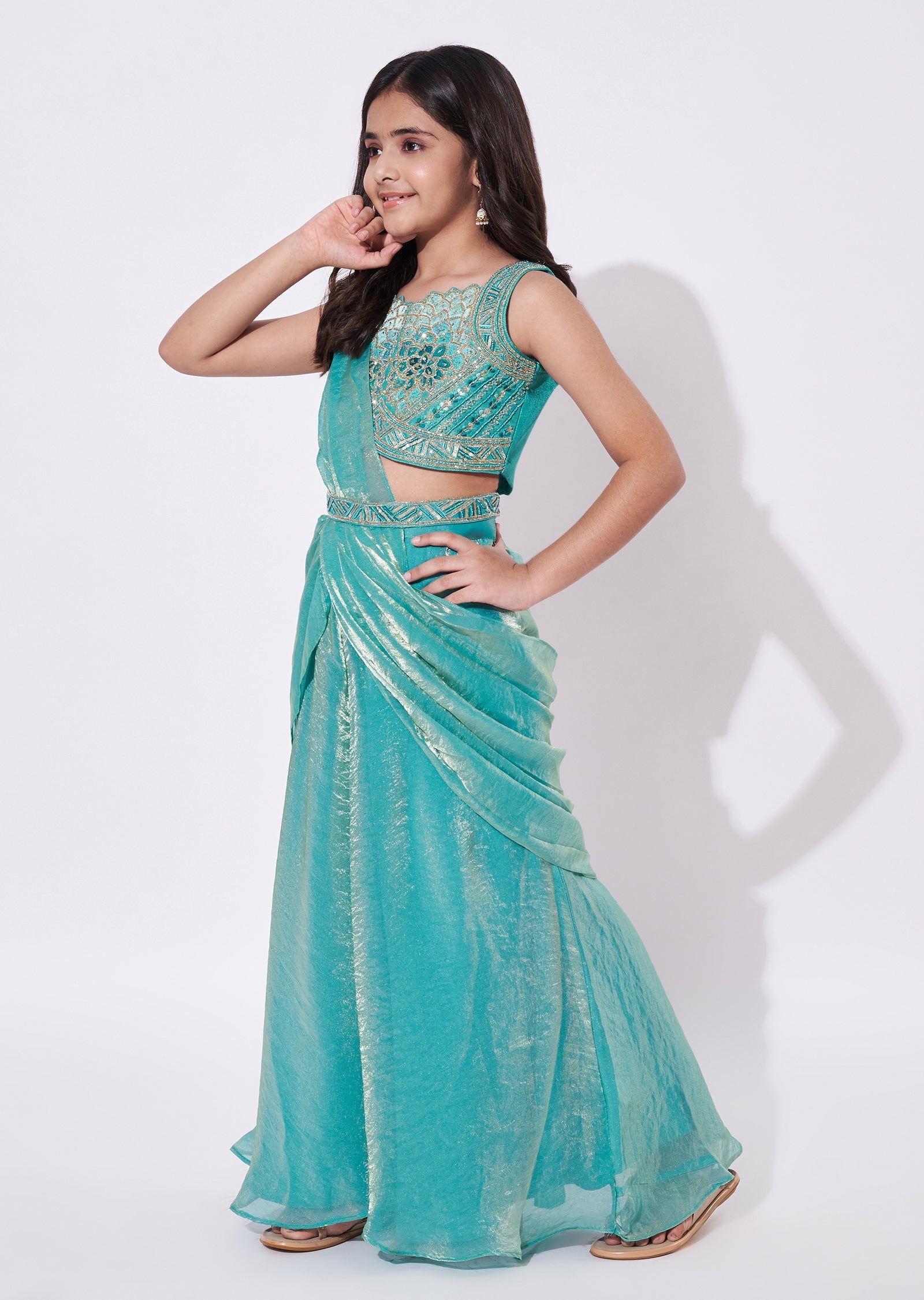 Sea Green Tissue Gharara Set