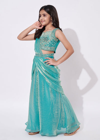 Sea Green Tissue Gharara Set