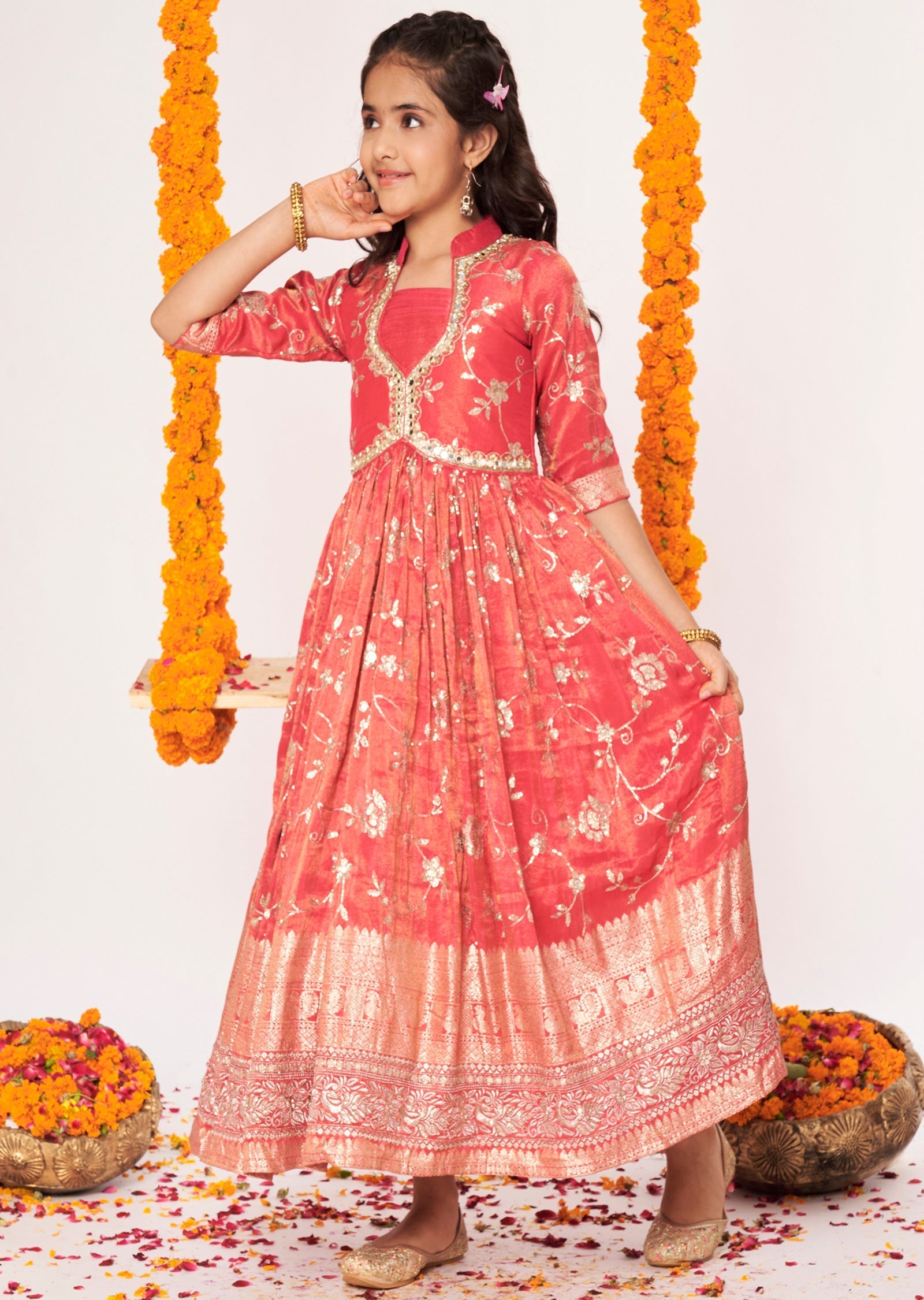 Pink Tissue Ethnic Gown