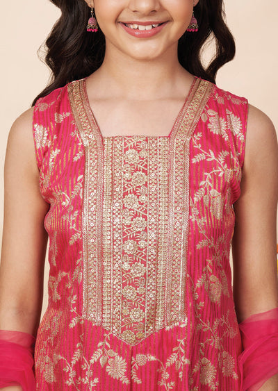 Rani Pink Banaras Girls Anarkali