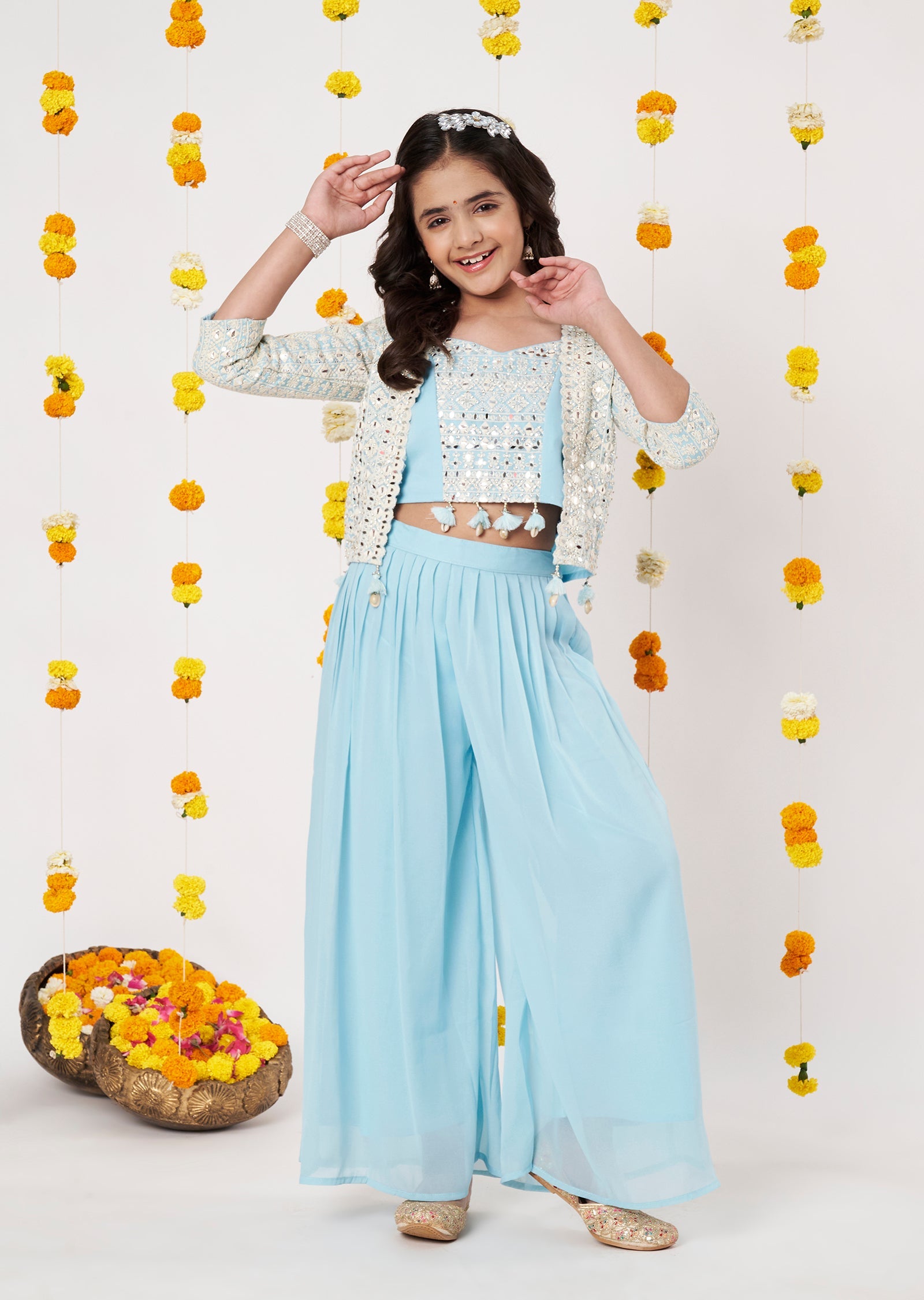 Blue Georgette Girls Gharara