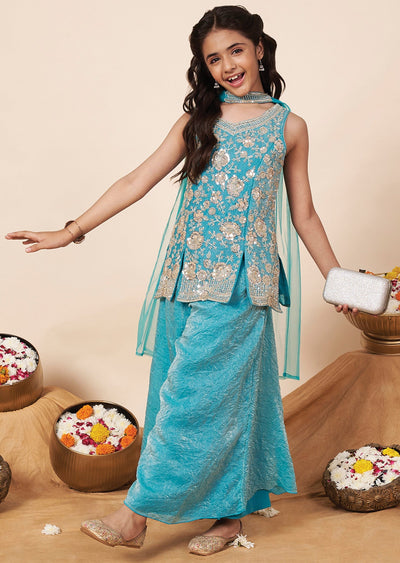 Sea Green Tissue Girla Gharara