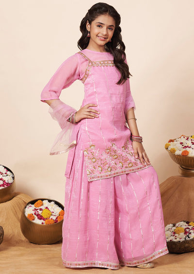 Pink Organza Girla Gharara