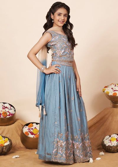 Light Blue Tissue Girls Ghagra Choli