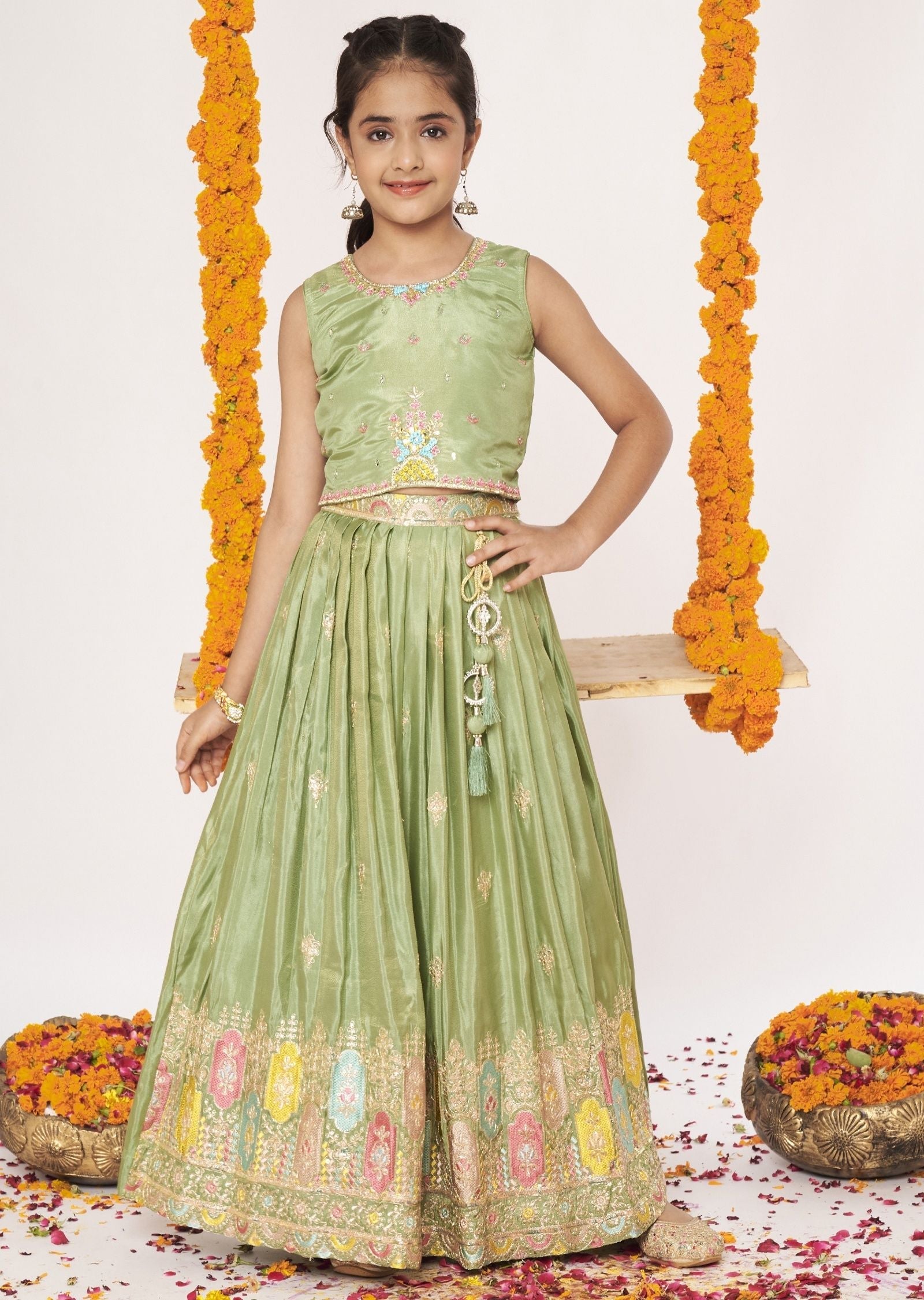 Mehendi Green Tissue Lehenga