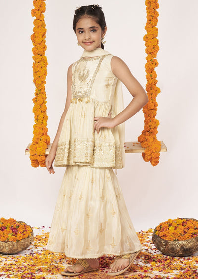 Biege Tissue Gharara Set