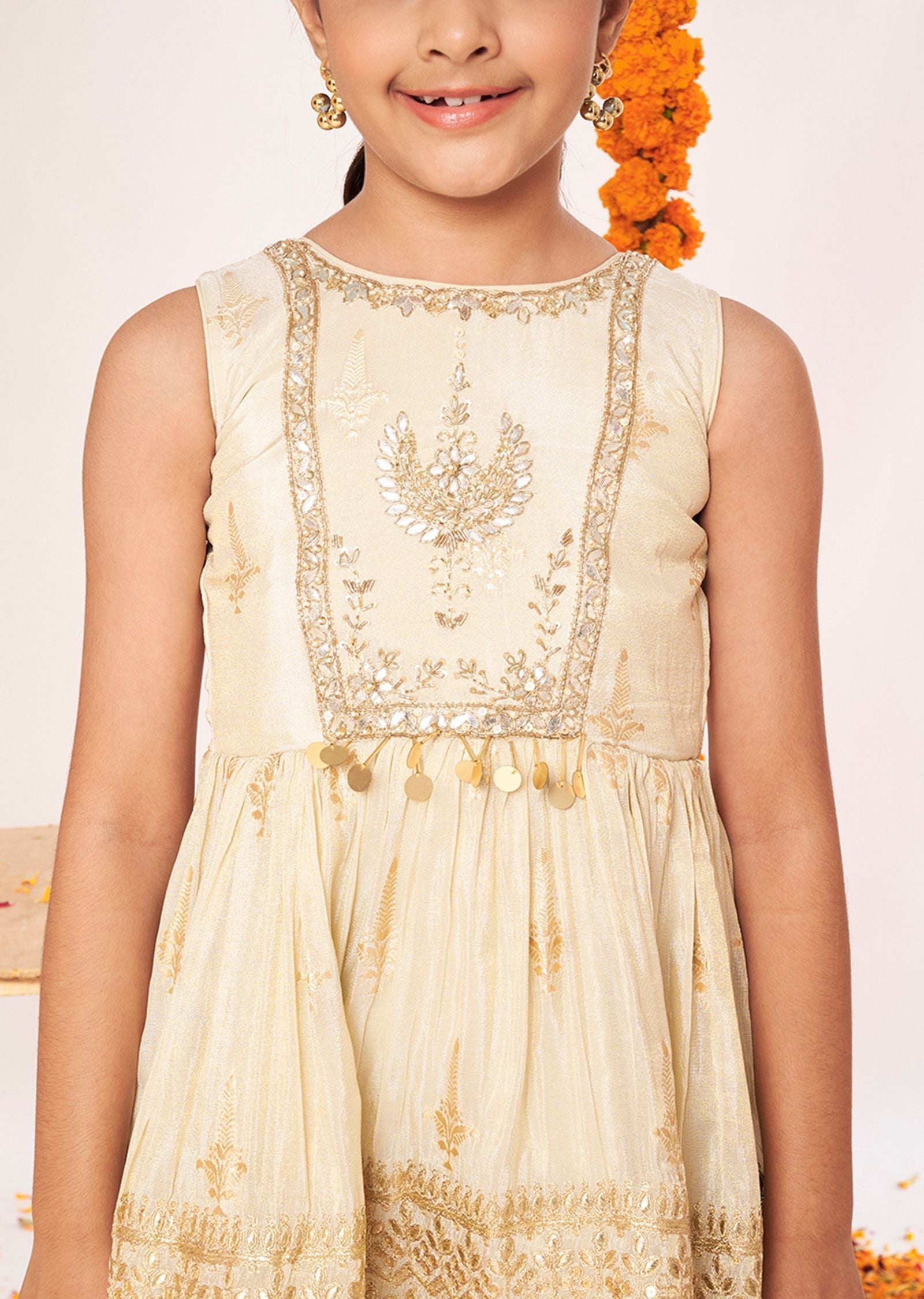 Biege Tissue Gharara Set