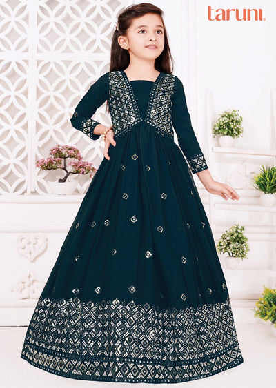 Teal Blue Georgette Kids Anarkali