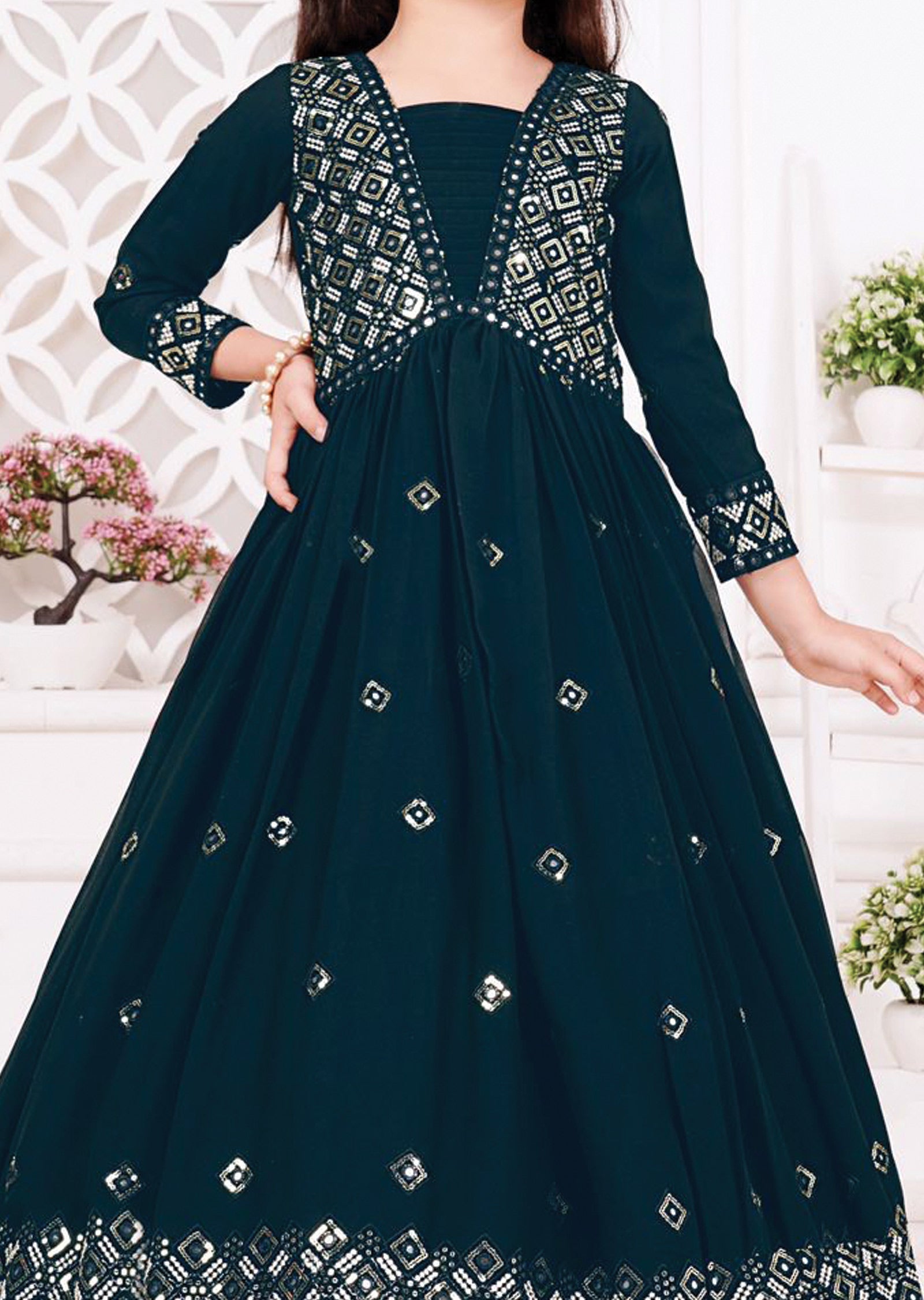 Teal Blue Georgette Kids Anarkali