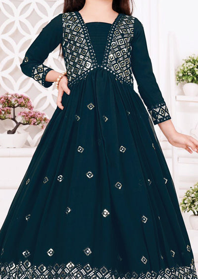 Teal Blue Georgette Kids Anarkali