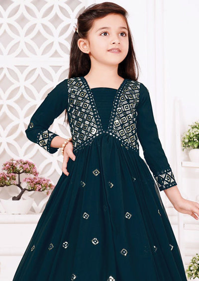 Teal Blue Georgette Kids Anarkali