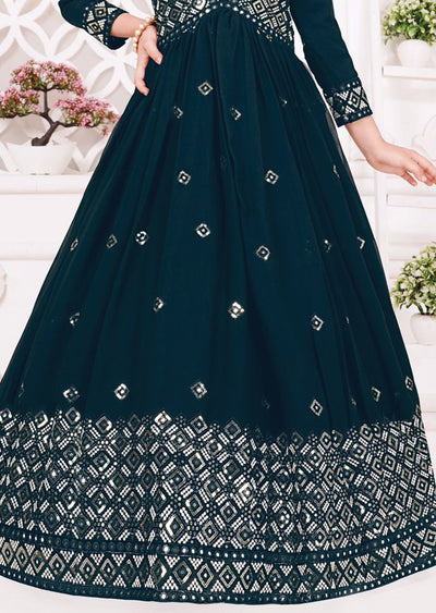 Teal Blue Georgette Kids Anarkali