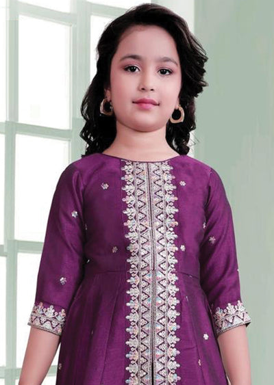 Magenta Silk Kids Anarkali