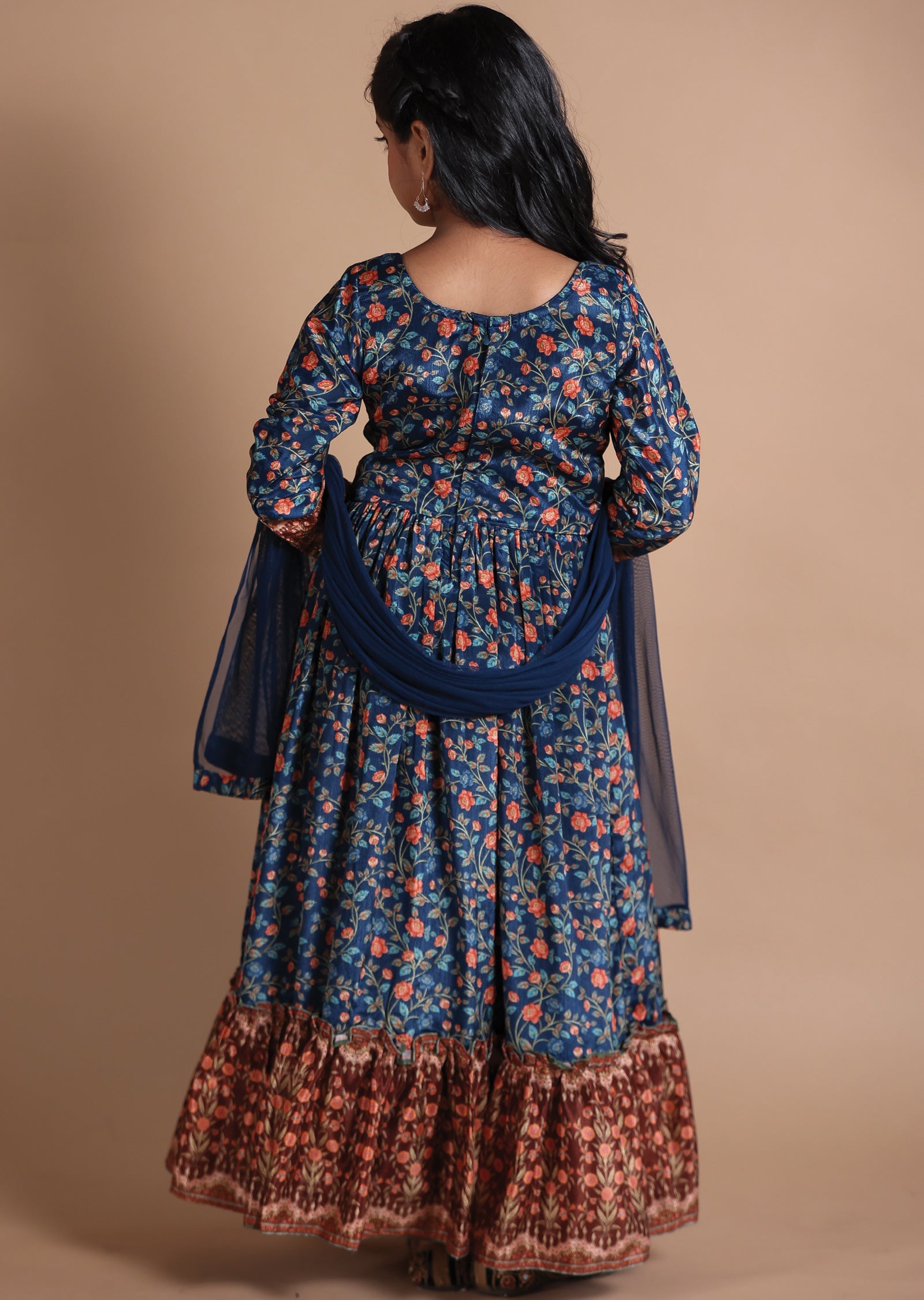 Teal Blue Chinnon Kids Anarkali