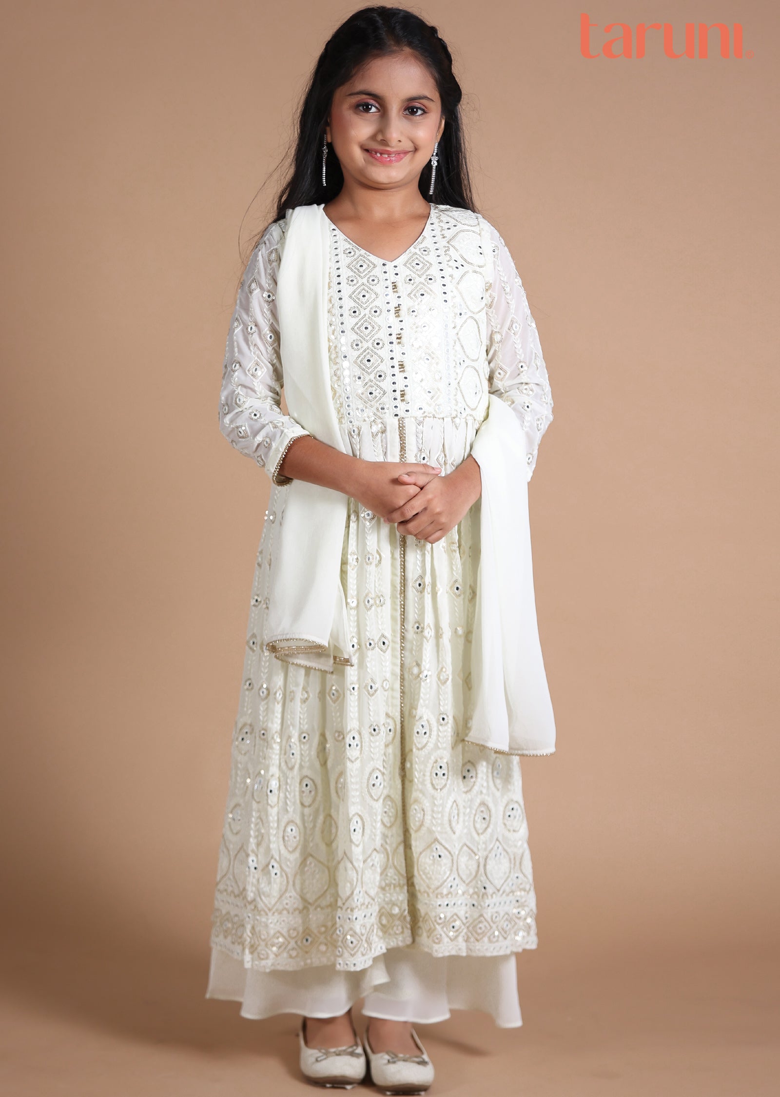 Cream Georgette Kids Anarkali