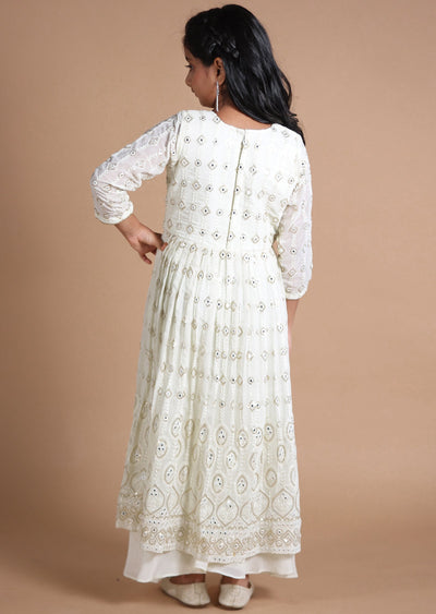 Cream Georgette Kids Anarkali