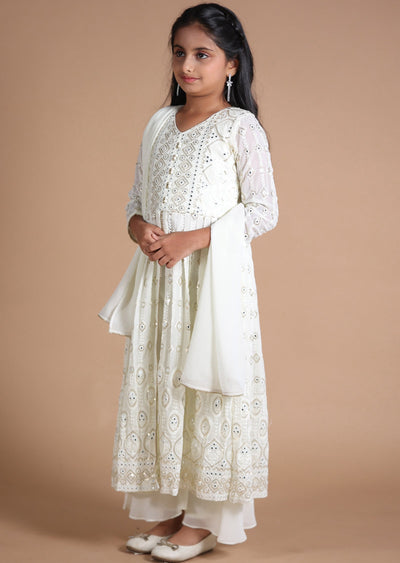 Cream Georgette Kids Anarkali