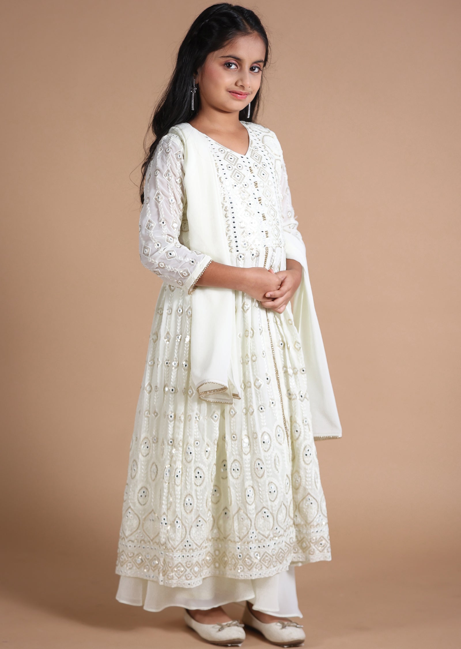 Cream Georgette Kids Anarkali