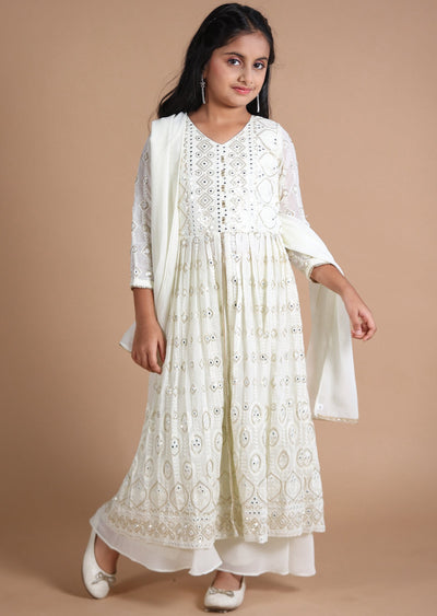 Cream Georgette Kids Anarkali