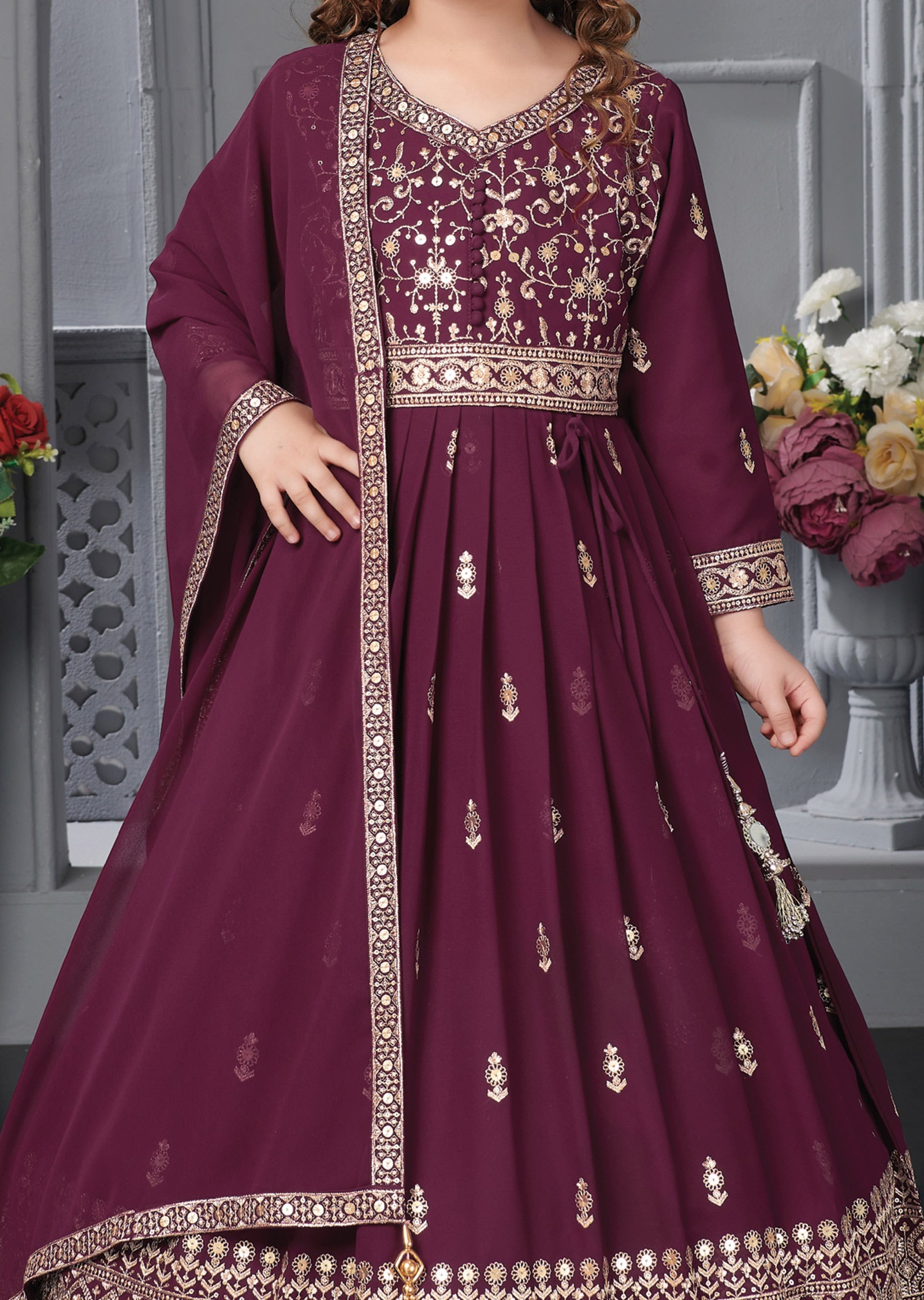 Wine Silk Kids Anarkali