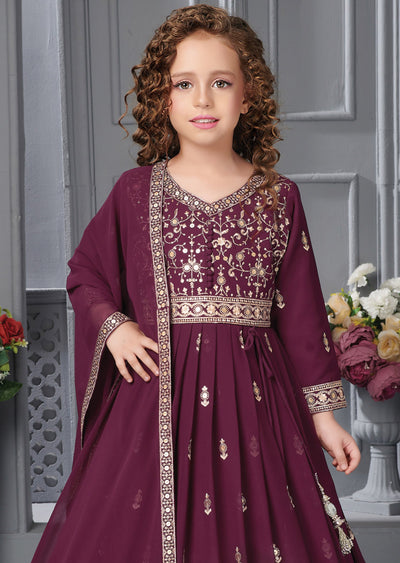 Wine Silk Kids Anarkali