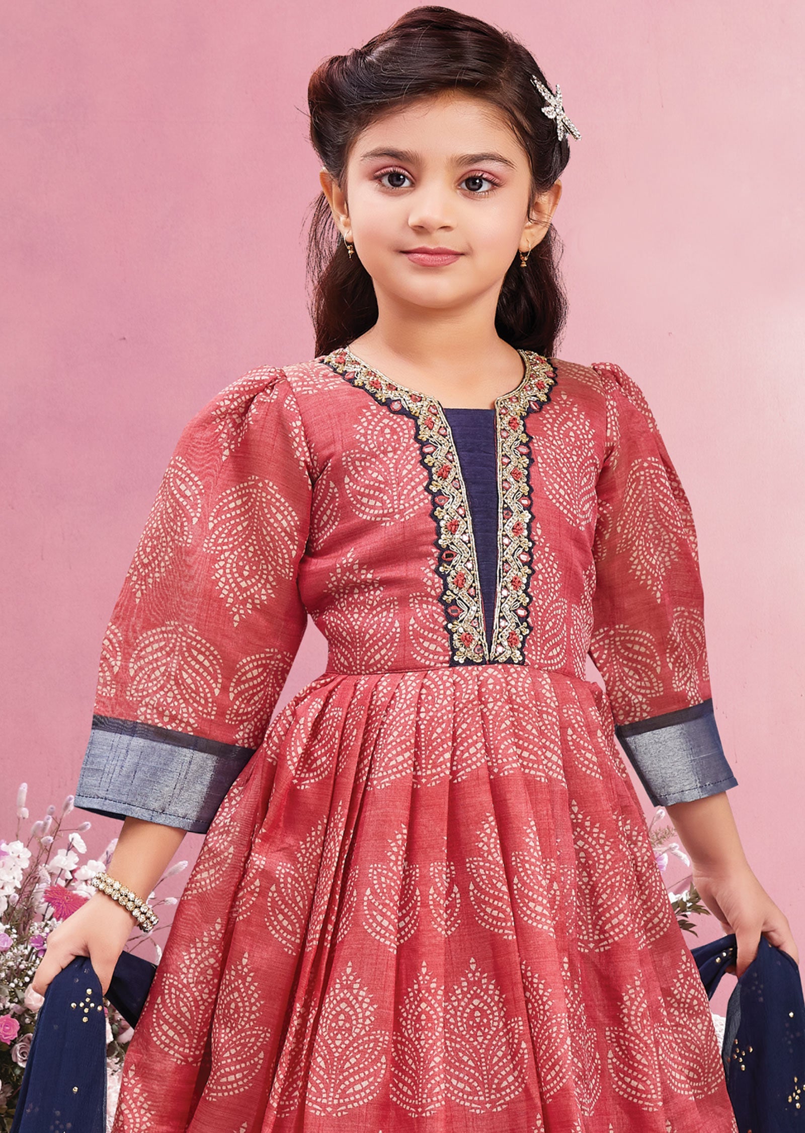 Pink Silk Kids Anarkali