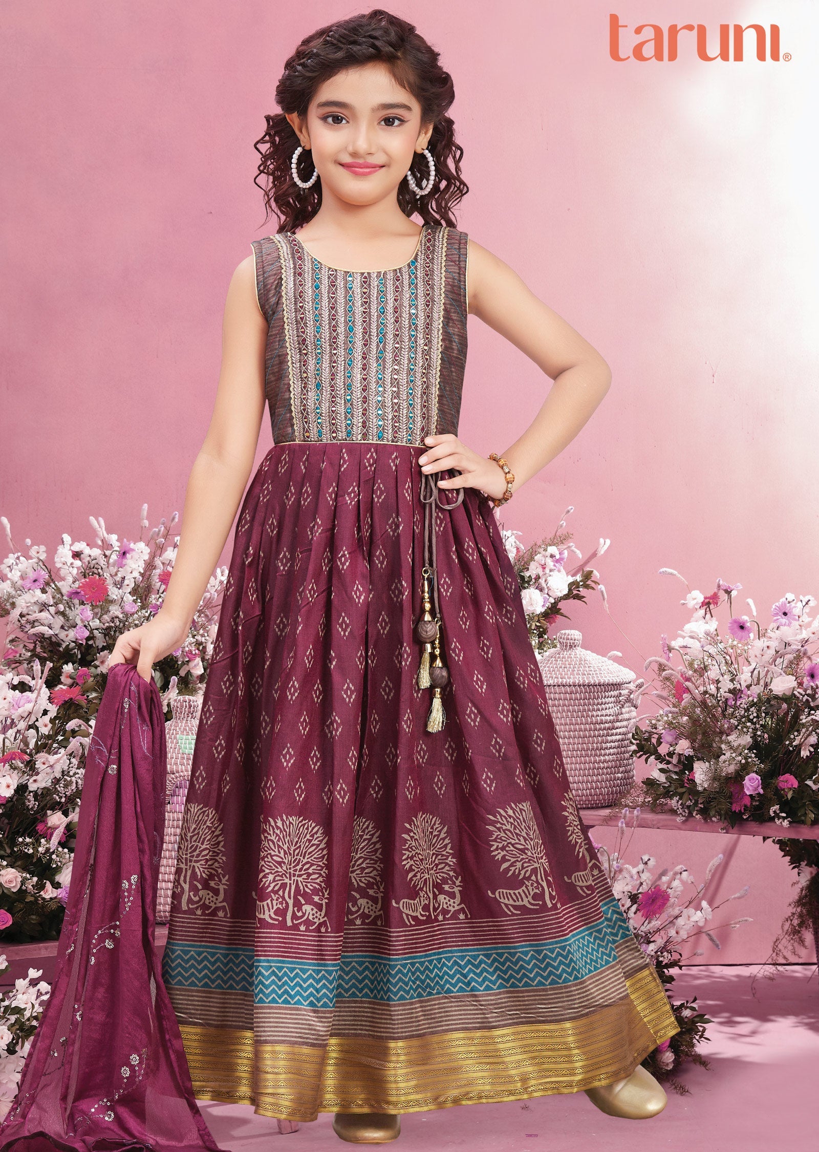 Wine Silk Kids Anarkali