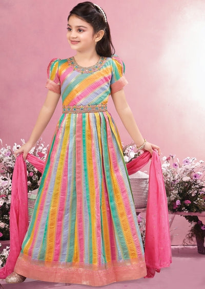 Multi Color Chanderi Kids Anarkali