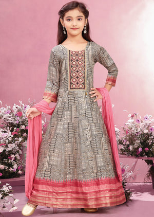 Beige Tissue Silk Kids Anarkali