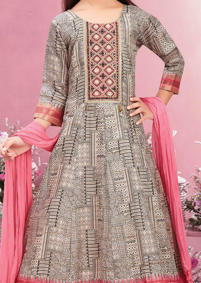 Beige Tissue Silk Kids Anarkali