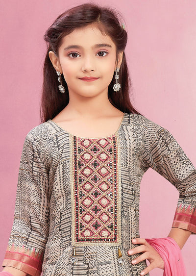 Beige Tissue Silk Kids Anarkali