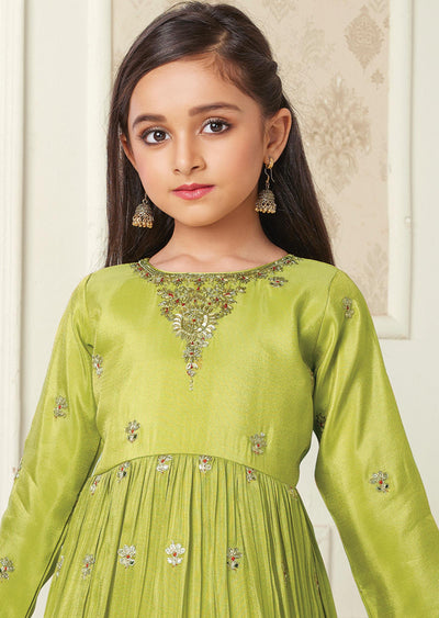 Mehendi Green Tissue Silk Kids Anarkali