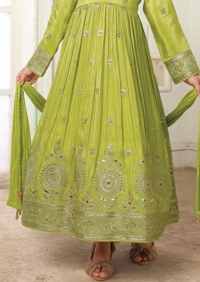 Mehendi Green Tissue Silk Kids Anarkali