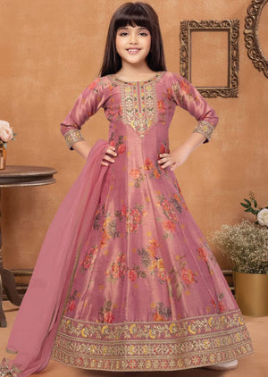 Onion Pink Tissue Kids Anarkali