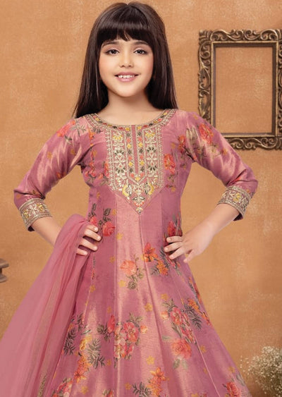 Onion Pink Tissue Kids Anarkali