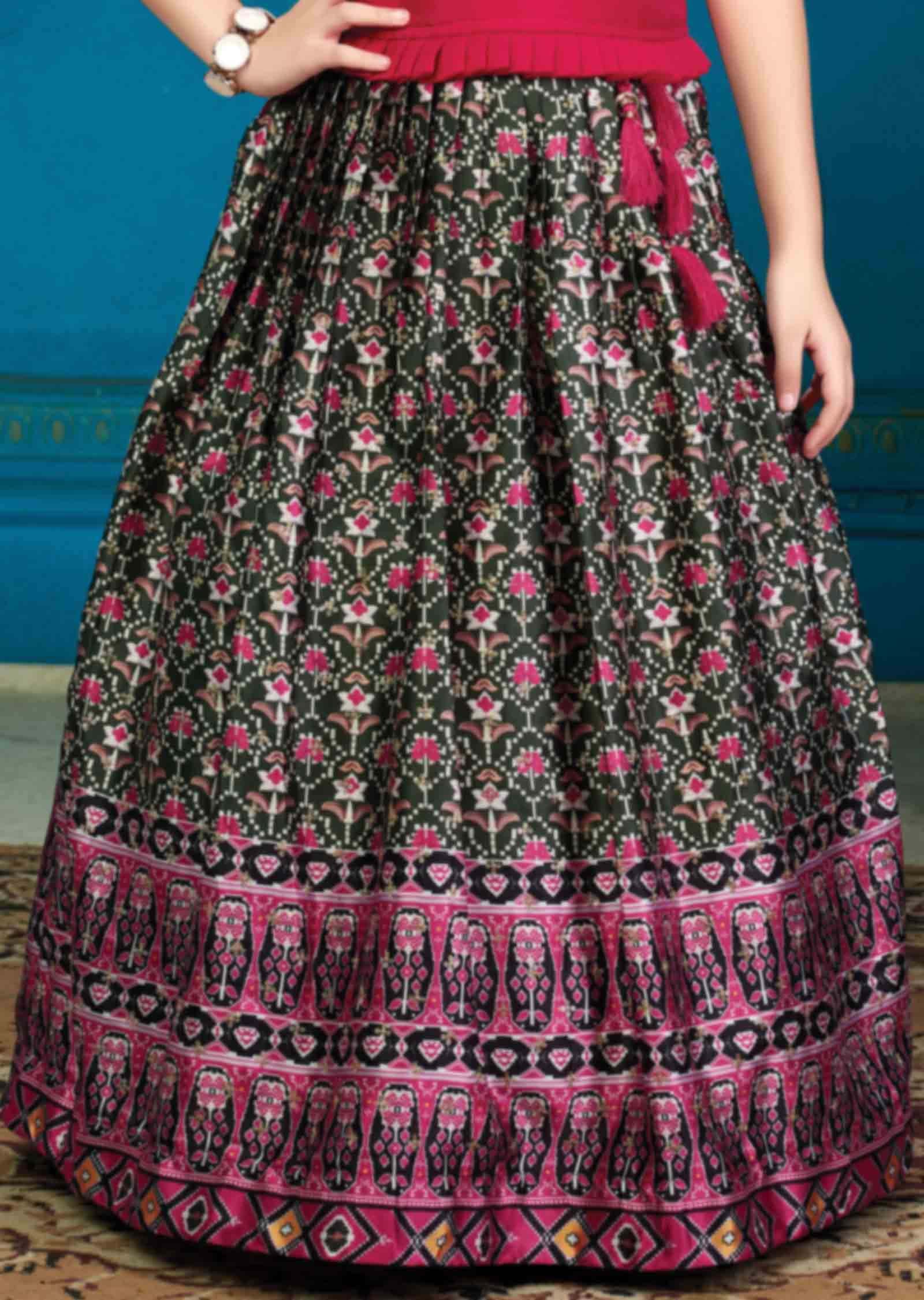 Pink Silk Satin Kids Lehenga