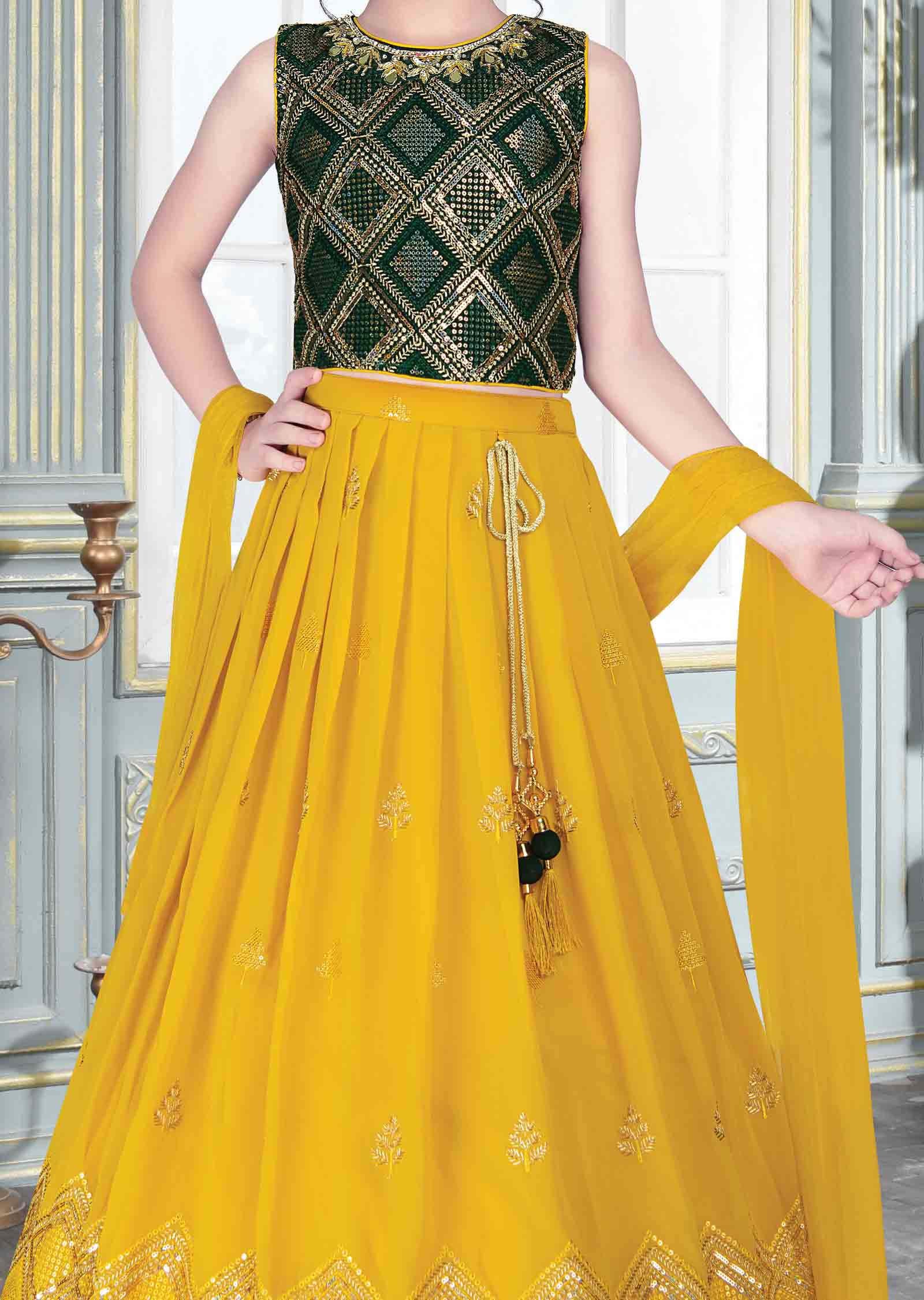 Green Georgette Kids Lehenga