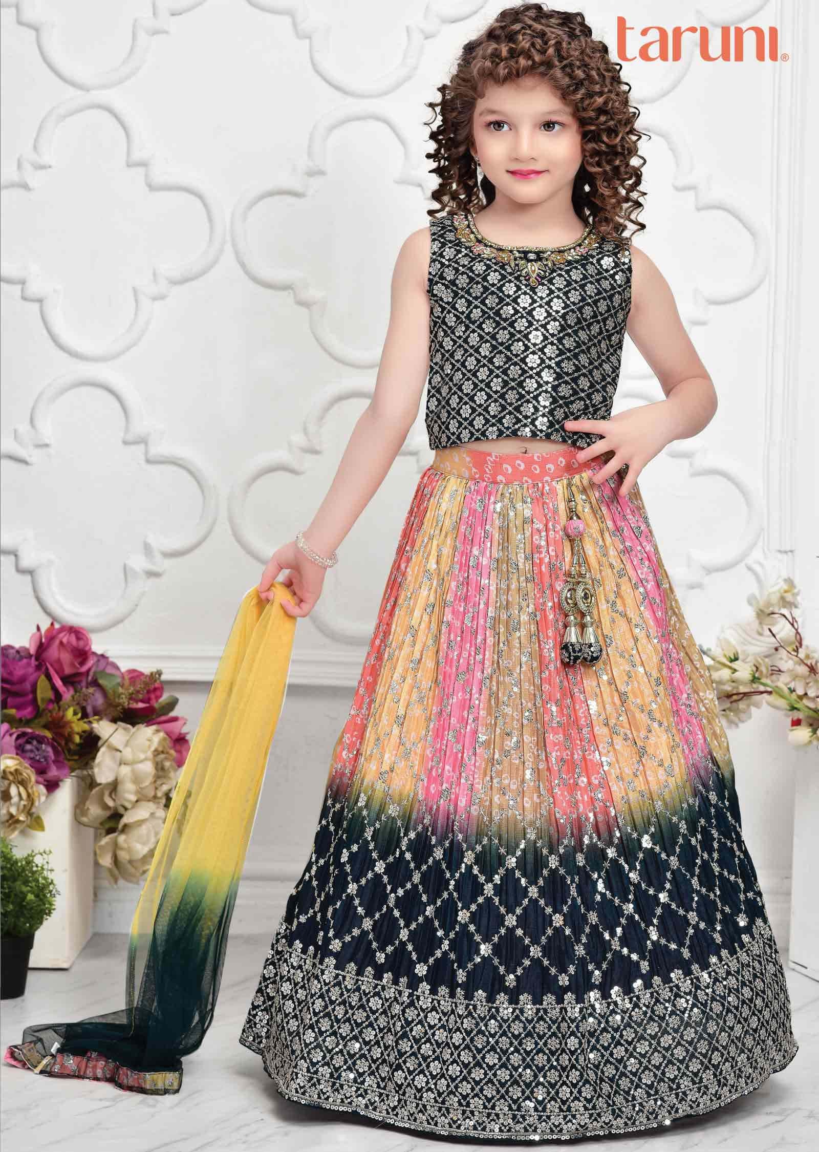 Green Chinnon Kids Lehengas