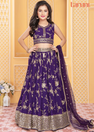 Purple Georgette/Net Kids lehenga